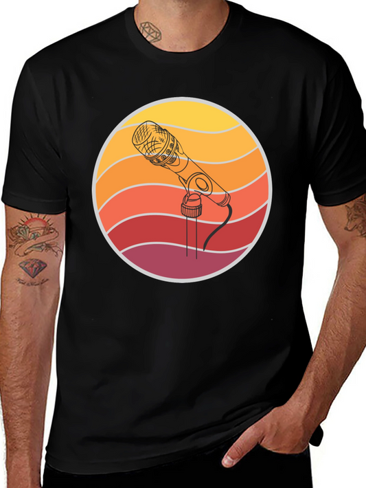 Retro Microphone Graphic Tee - Vintage Style Music T-Shirt