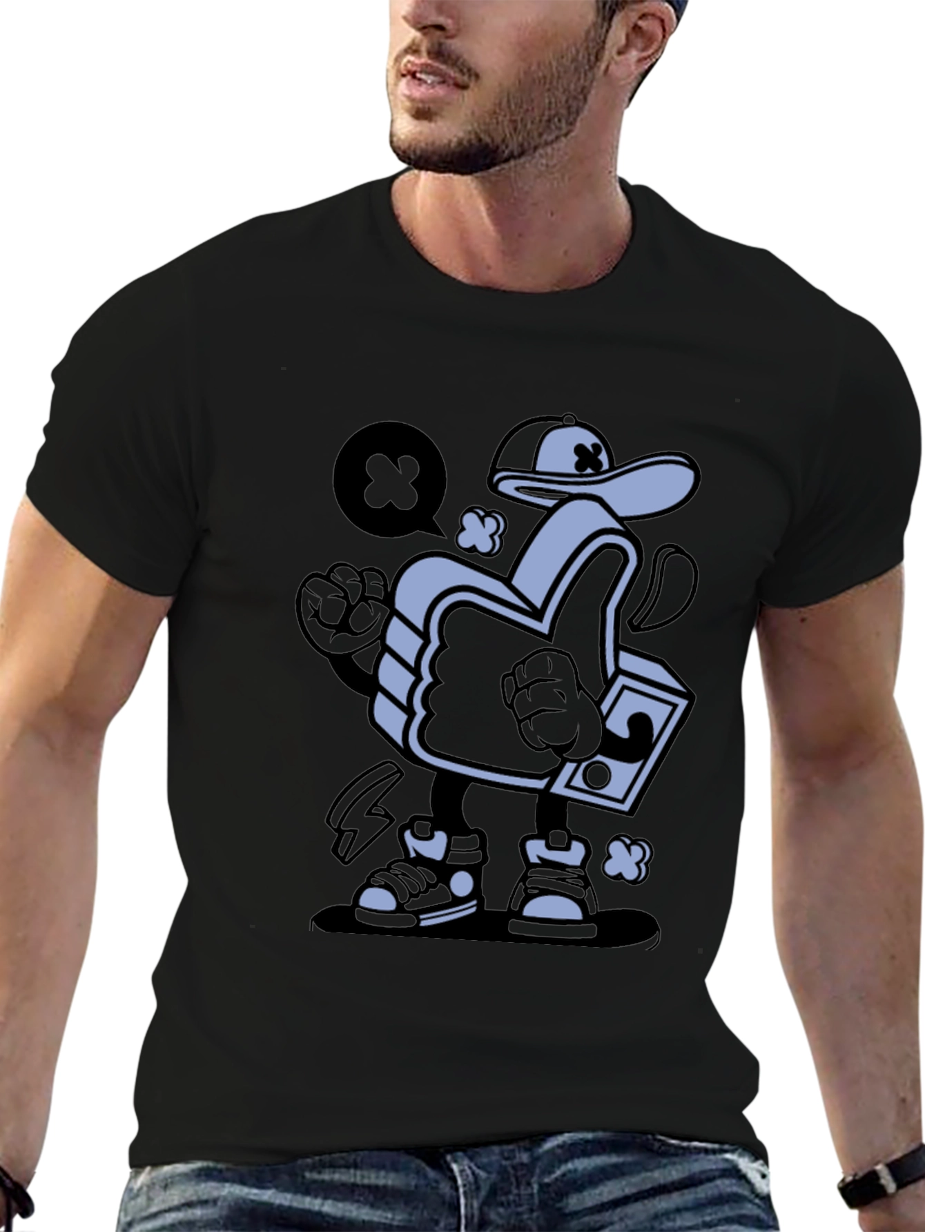 Cool Cartoon Thumbs Up Graphic T-Shirt