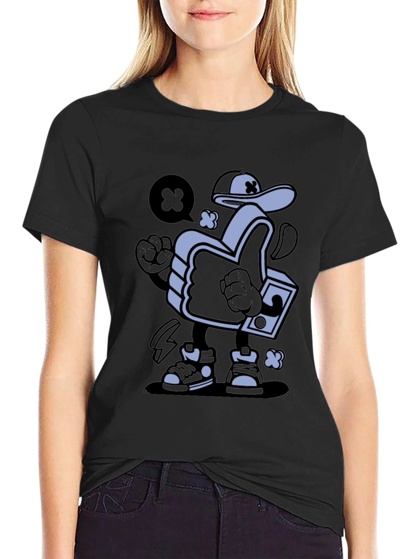 Cool Cartoon Thumbs Up Graphic T-Shirt