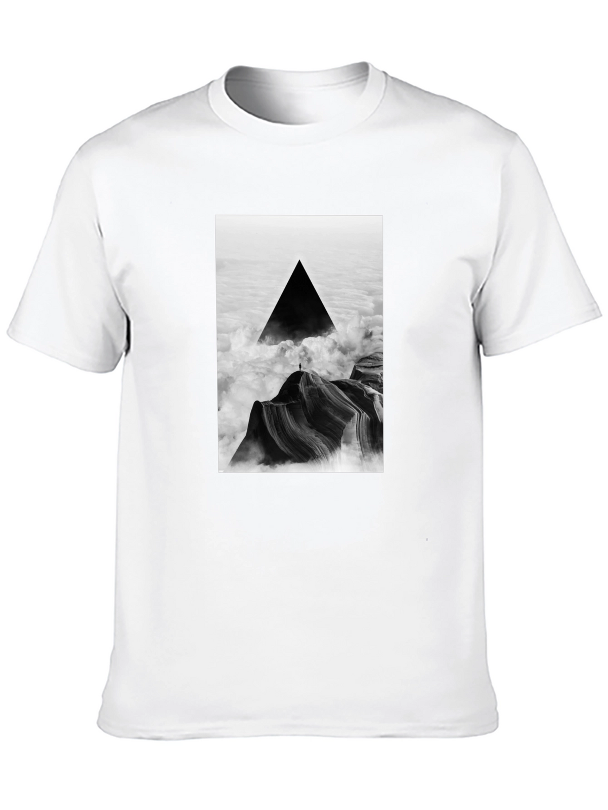 Black T-Shirt with Abstract Triangle Mountain Design