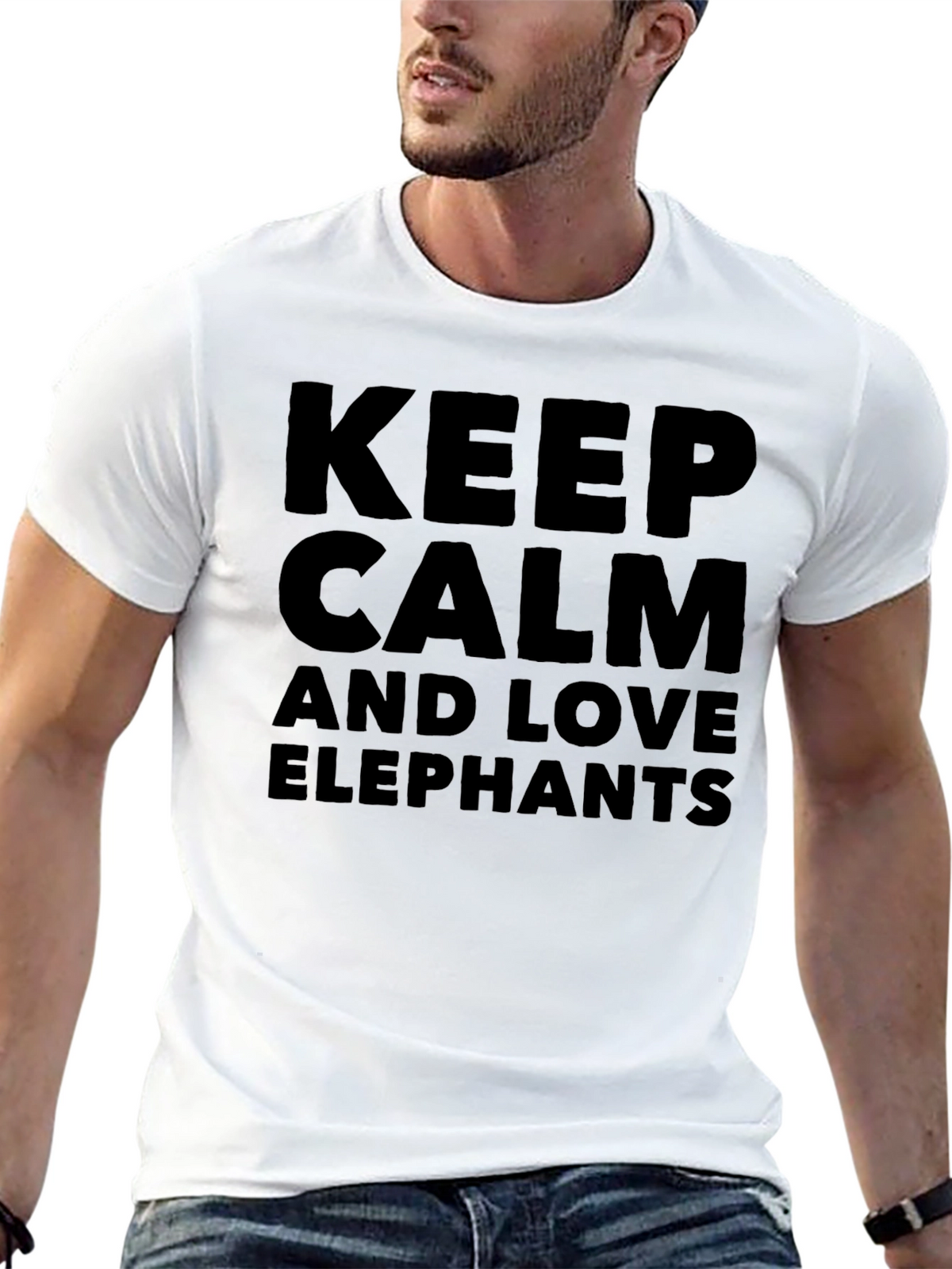 Keep Calm Love Elephants Mens Black T-Shirt