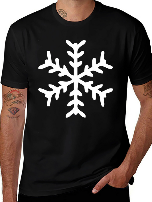 Snowflake Graphic Tee - Black Cotton Casual Shirt