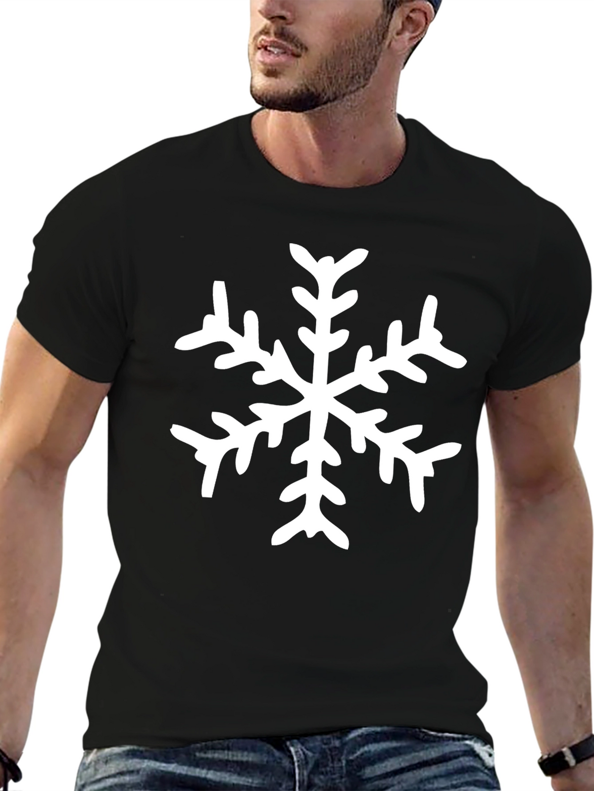 Snowflake Graphic Tee - Black Cotton Casual Shirt