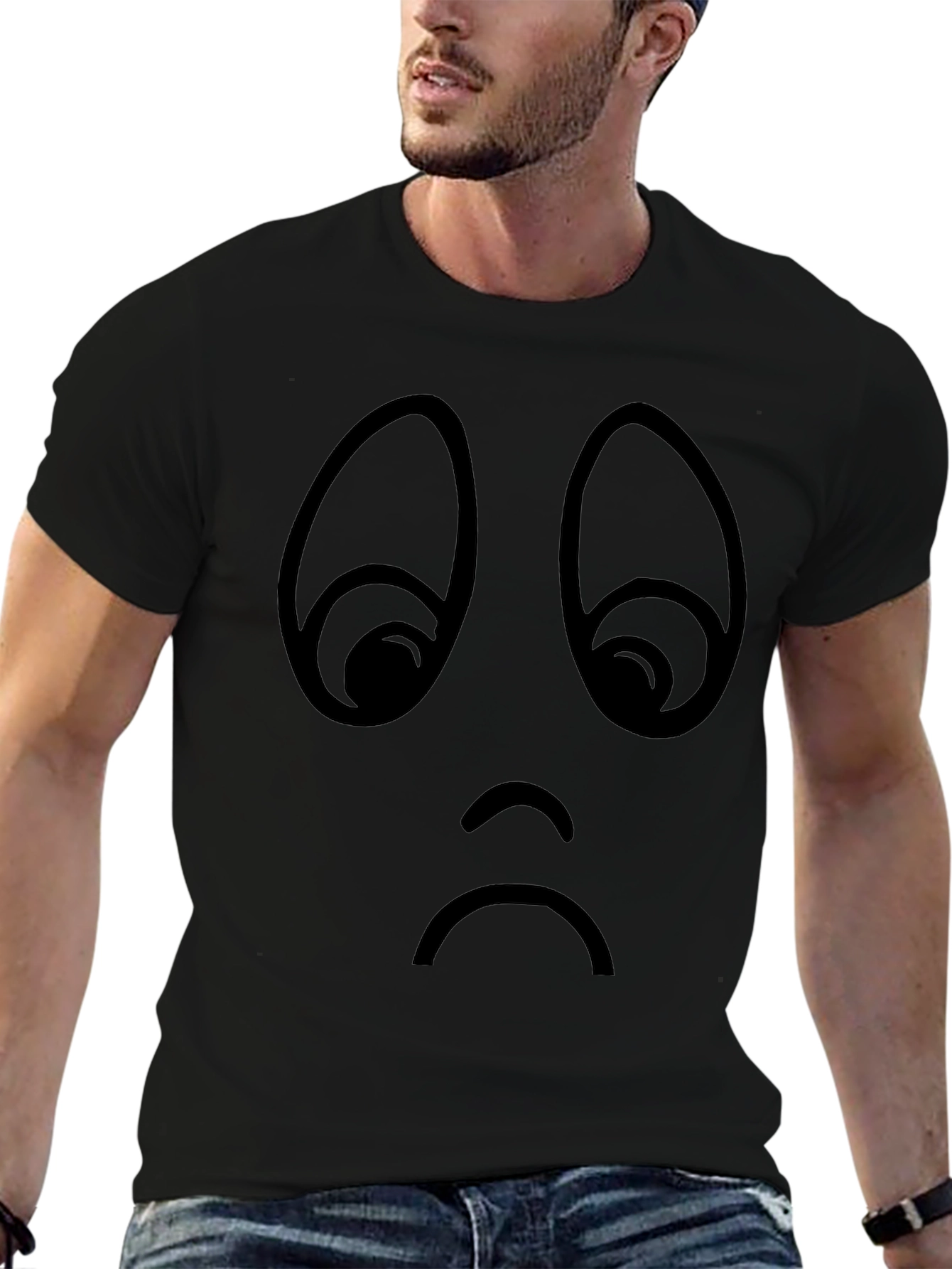 Sad Face Graphic Tee - Unisex Black T-Shirt