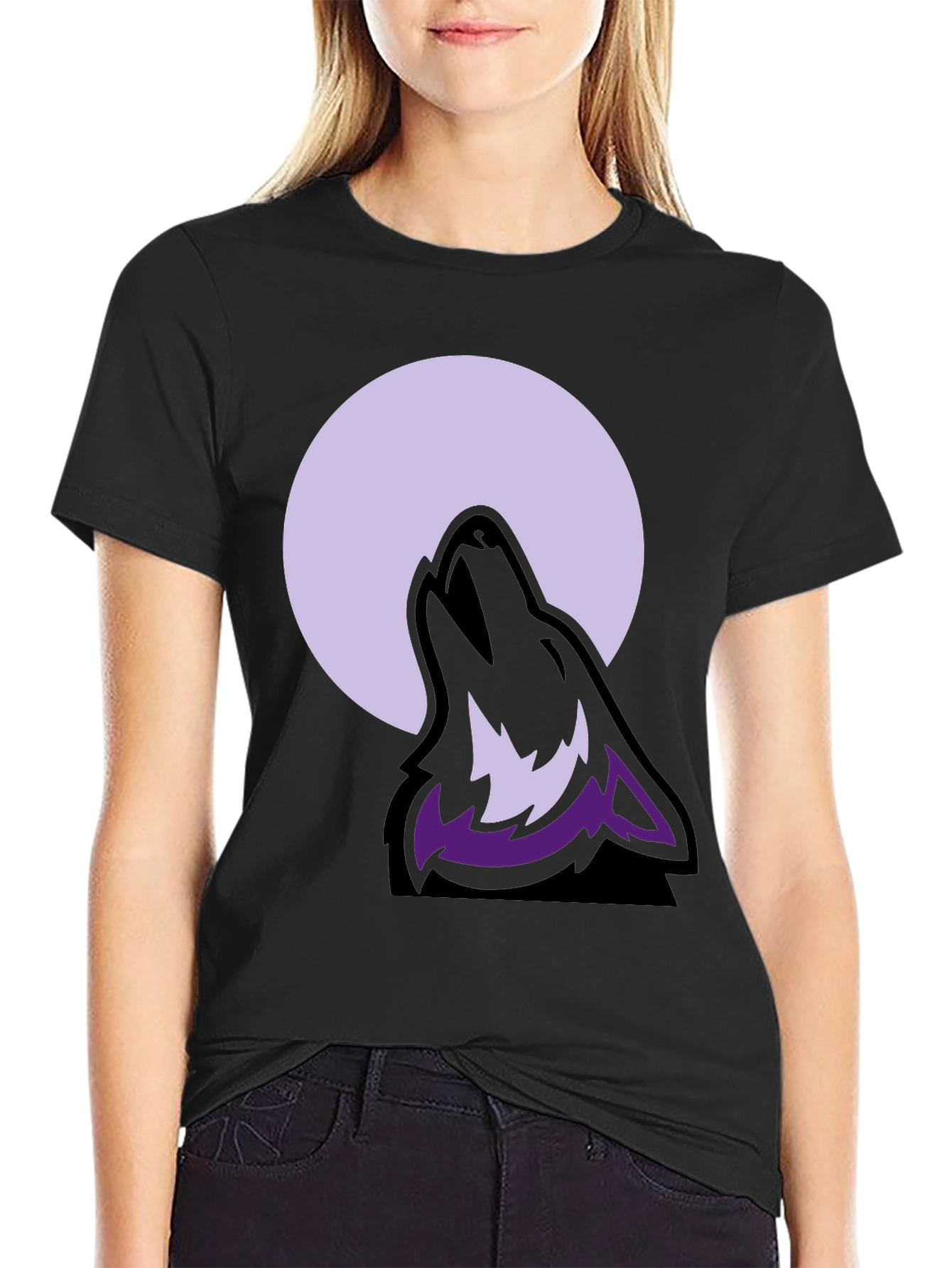 Wolf Moon Graphic Tee - Black Cotton Blend T-Shirt