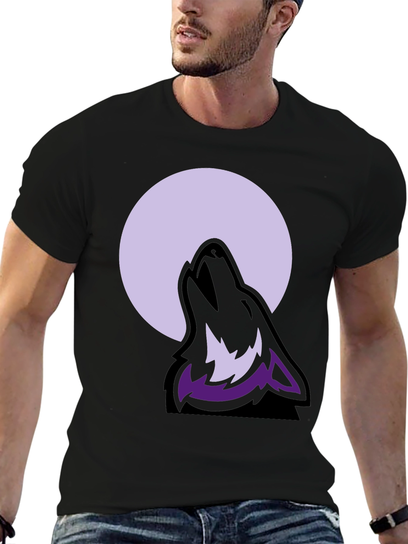 Wolf Moon Graphic Tee - Black Cotton Blend T-Shirt