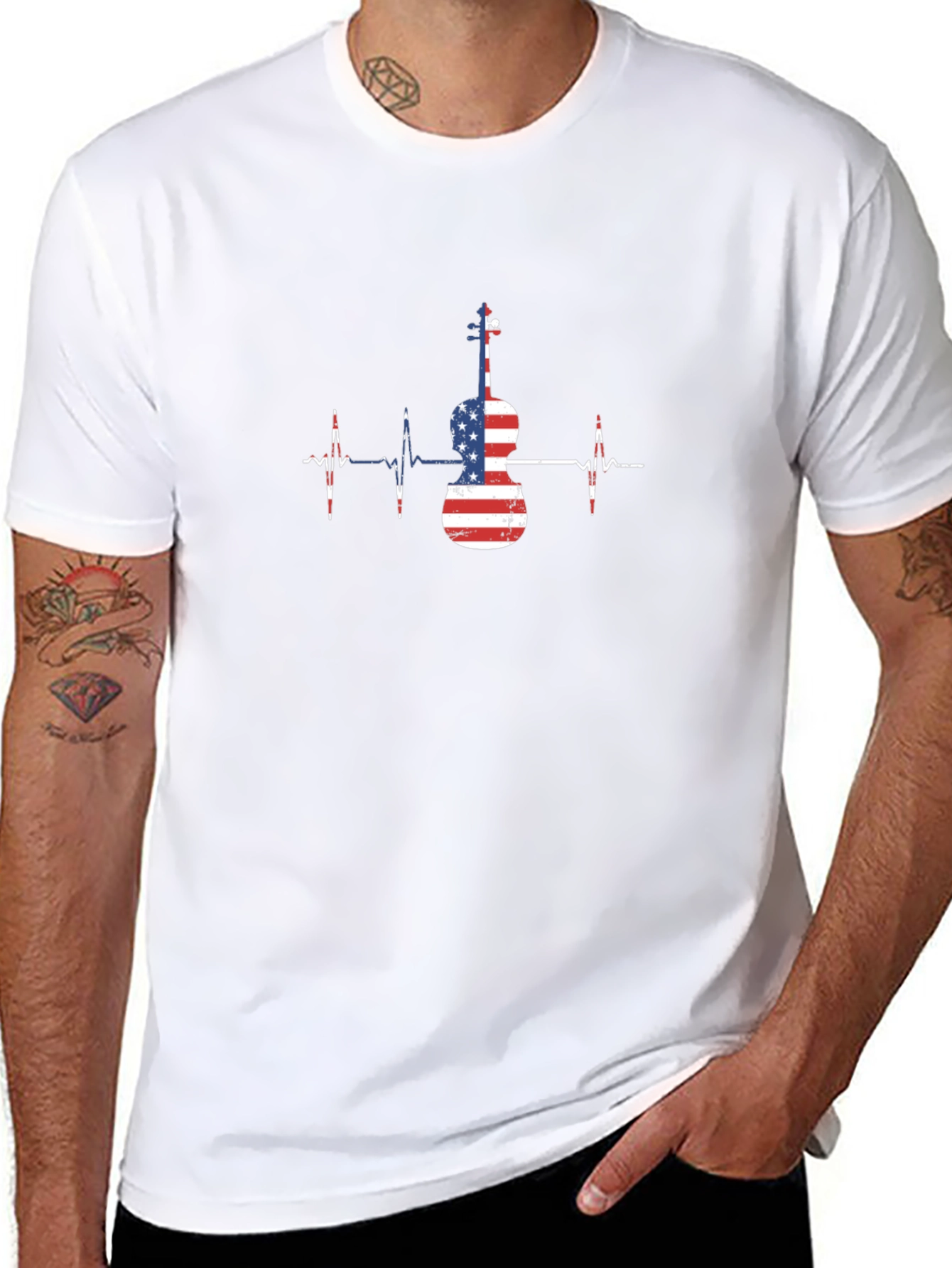 American Flag Violin Heartbeat T-Shirt