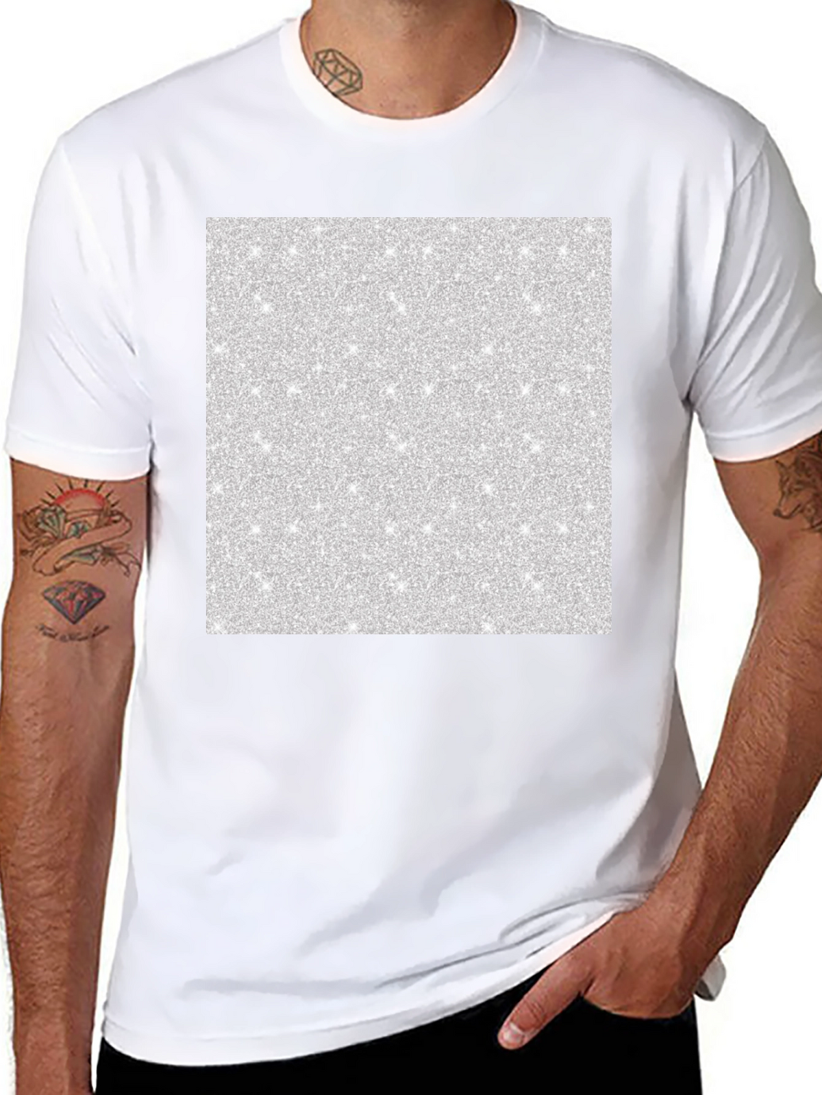Mens Black T-Shirt with Abstract Glitter Square Design