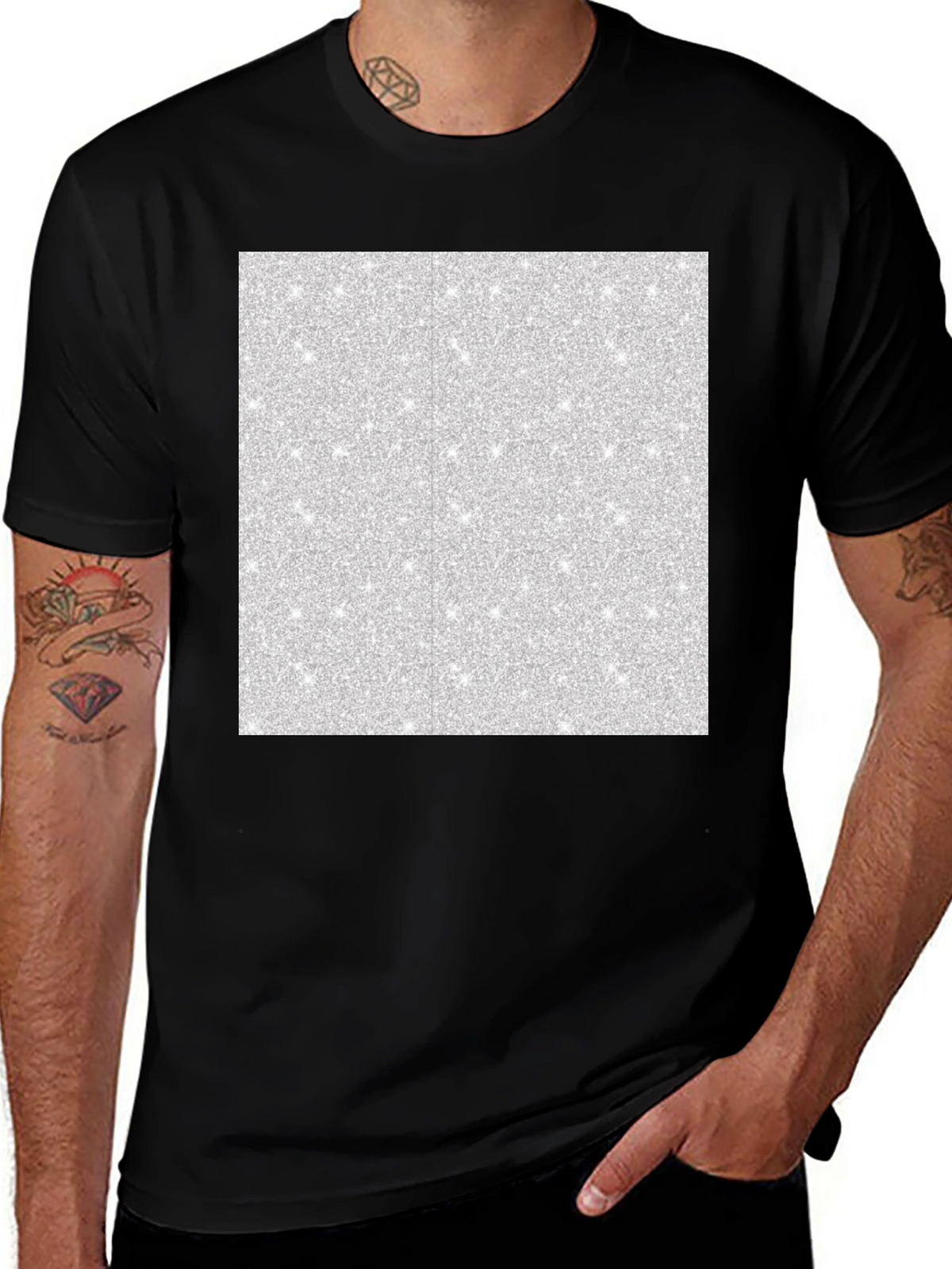 Mens Black T-Shirt with Abstract Glitter Square Design