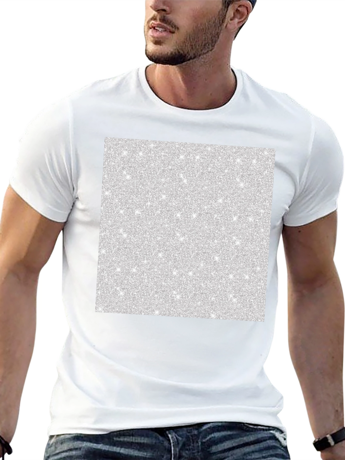 Mens Black T-Shirt with Abstract Glitter Square Design