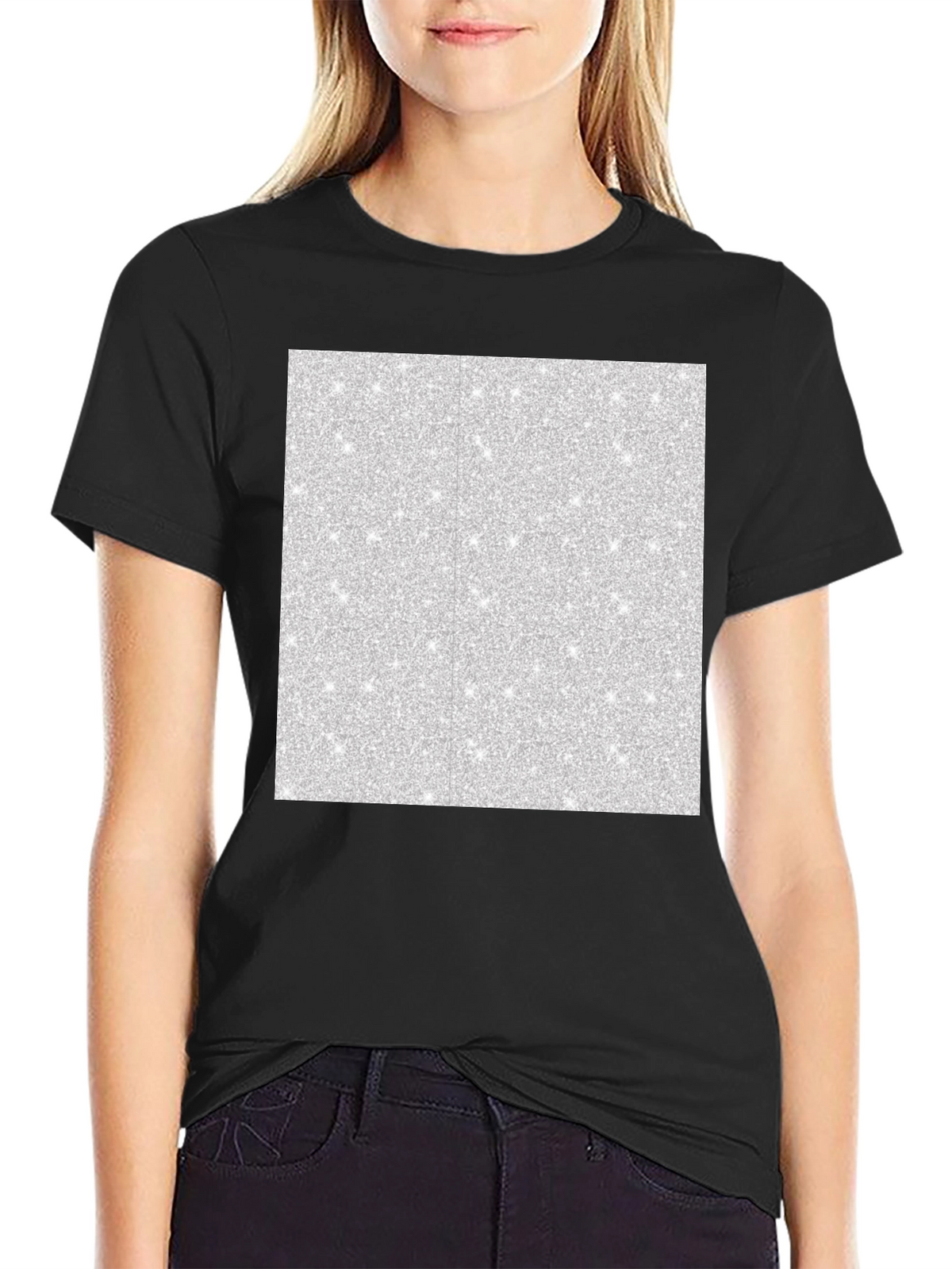 Mens Black T-Shirt with Abstract Glitter Square Design
